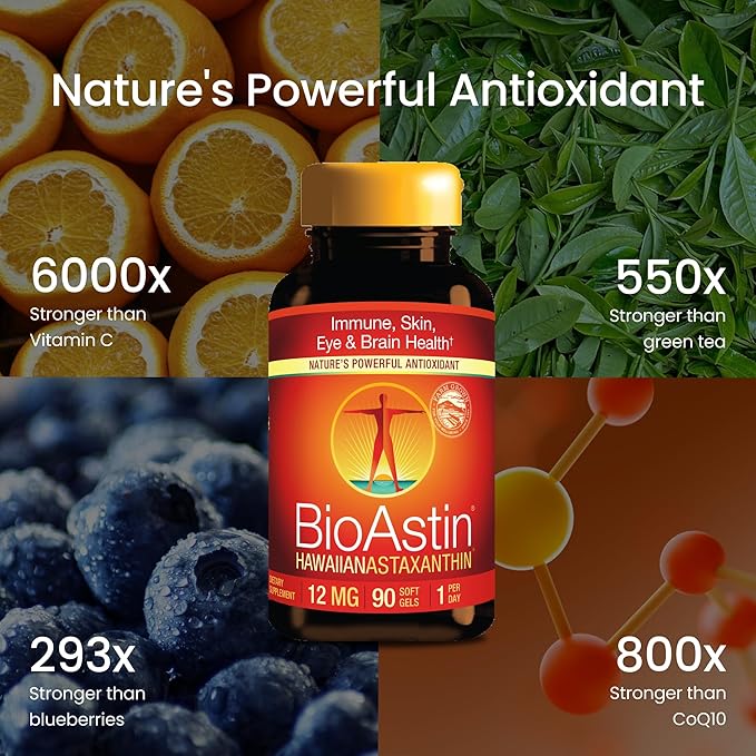 Nutrex Hawaii BioAstin Hawaiian Astaxanthin - 12mg, 90 Softgels - Farm-Direct Premium Antioxidant Supplement to Support Eye, Skin, Joint & Immune System Health - Non-GMO & Gluten-Free