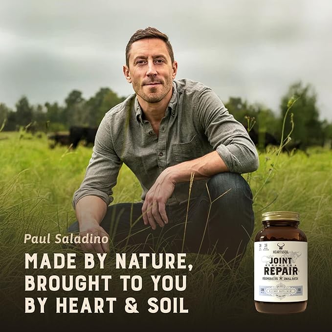 Heart & Soil 100% Grass Fed & Finished Joint Support Supplement from Regenerative Cattle with Trachea, Scapula & Bone Marrow – Supports Joint Strength & Mobility – 3000mg – Glass Bottle – 180 Capsules