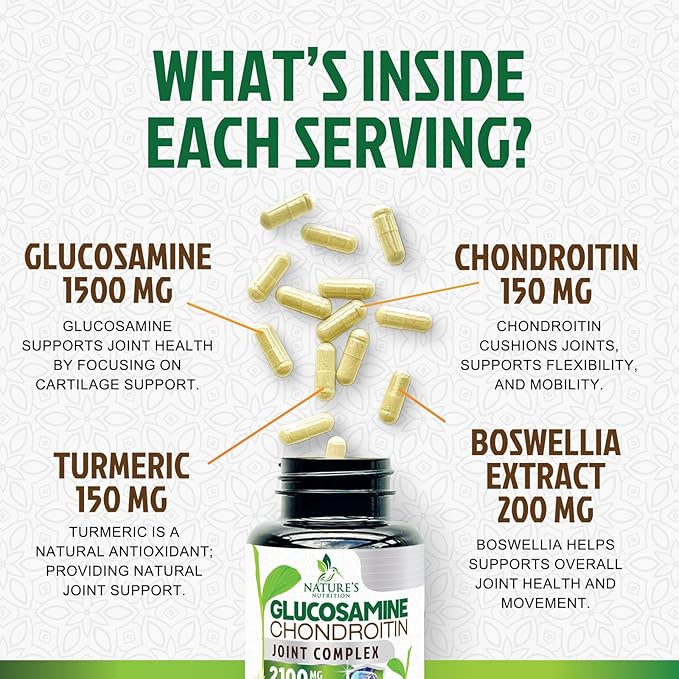 Glucosamine Chondroitin MSM - Joint Support Supplement for Joint Mobility, Comfort and Cartilage Support For Men and Women - Glucosamine Complex Supplements with Turmeric & Boswellia - 180 Capsules