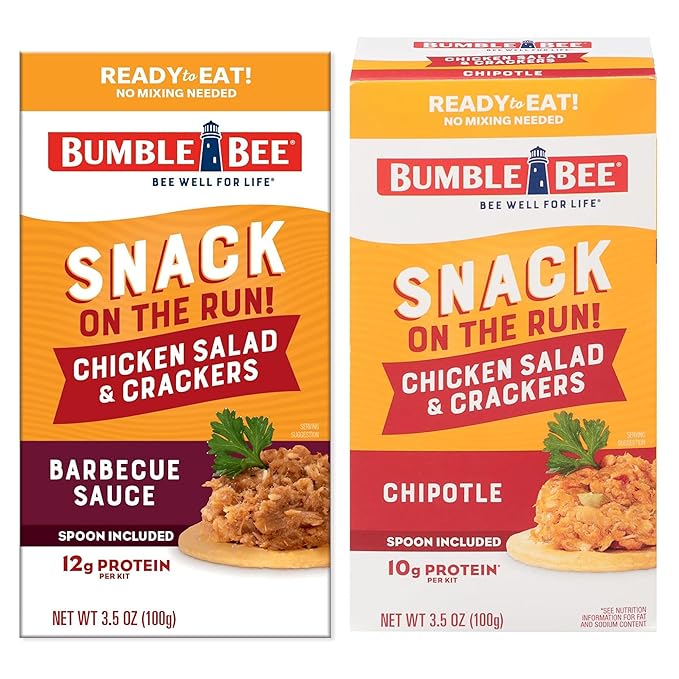 Bumble Bee Snack on the Run Duo (2 Total Kits) - BBQ Chicken Salad and Chipotle Chicken Salad with Crackers - Ready to Eat Protein Snacks