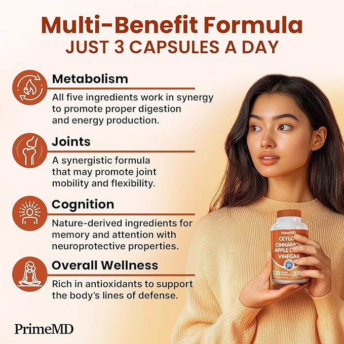 5-in-1 Ceylon Cinnamon Capsules 2355mg - Apple Cider Vinegar Capsules with Turmeric, Panax Ginseng & Bioperine - Cinnamon Supplements for Women & Men - Non-GMO, Vegan, Gluten-Free (120 Ct) (4-Pack)
