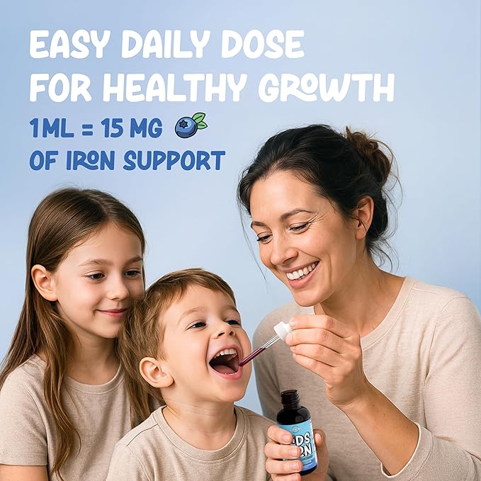 LLORENS PHARMACEUTICAL Kids Iron Supplement – Organic Blueberry Flavor – Iron Drops for Infants & Children – Sugar Free, Vegan, Gluten Free, No Artificial Flavors (1.7 oz, Organic Blueberry)