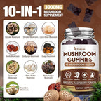 2 Pack Mushroom Gummies for Adults, 10 Blend Mushroom Supplement with Lions Mane, Cordyceps, Reishi, Chaga and Turkey Tail for Focus and Energy, Raspberry Flavor, 120 Count