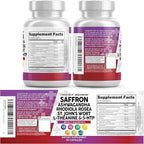 Clean Nutraceuticals Saffron Supplements Extract 100mg + Ashwagandha L-Theanine 200mg - Mood Support Ginkgo Biloba, St. John's Wort, Rhodiola Rosea & 5-HTP Capsules Pills Men Women