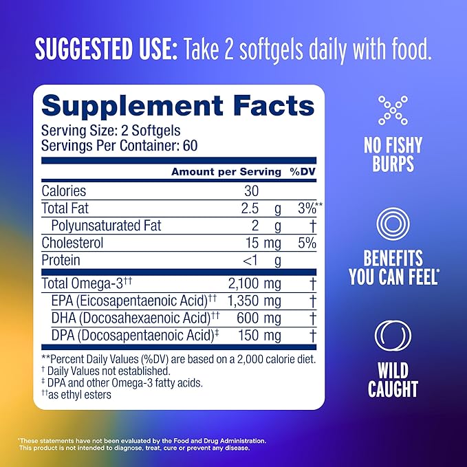 Oceanblue Professional Omega-3 2100mg Fish Oil Supplement Triple Strength, High Potency EPA, DHA & DPA Burpless, Wild-Caught, Natural Orange Flavor 120 Count Softgels (Pack of 2)