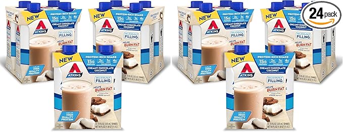 Atkins Creamy Chocolate Coconut Protein Shake,15g Protein,2g Net Carbs,1g Sugar,Keto Friendly,(Pack of 24)