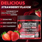 Creatine Gummies Monohydrate Complex 9000MG, Chewable Creatine Monohydrate Gummies for Men & Women with L-Taurine, BCAA 2:1, B12/6, Building Muscle Strength and Boost Focus, 30 Days Supply
