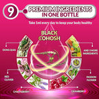 9in1 Liquid Black Cohosh Supplements Women with Dong Quai, Red Clover, Chasteberry, Cranberry, Passion Flower, Turmeric, Rhodiola Rosea, and Amla - 30ml Fl Oz