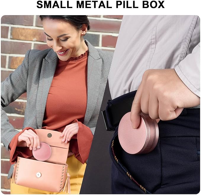 Small Pill Case 2 Compartment - Heavy Duty Metal Pill Box Portable Travel Pill Container for Pocket or Purse, Waterproof Pill Organizer for Medicine Vitamin Fish Oil and Supplements