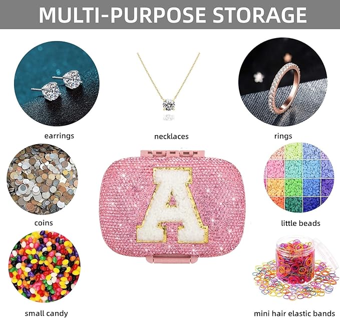Cute Pill Organizer Small Bling Pill Case for Purse Medicine Vitamin Container Holder Daily Pill Box Container for Women Travel Medicine Kit(Letter A Pink)