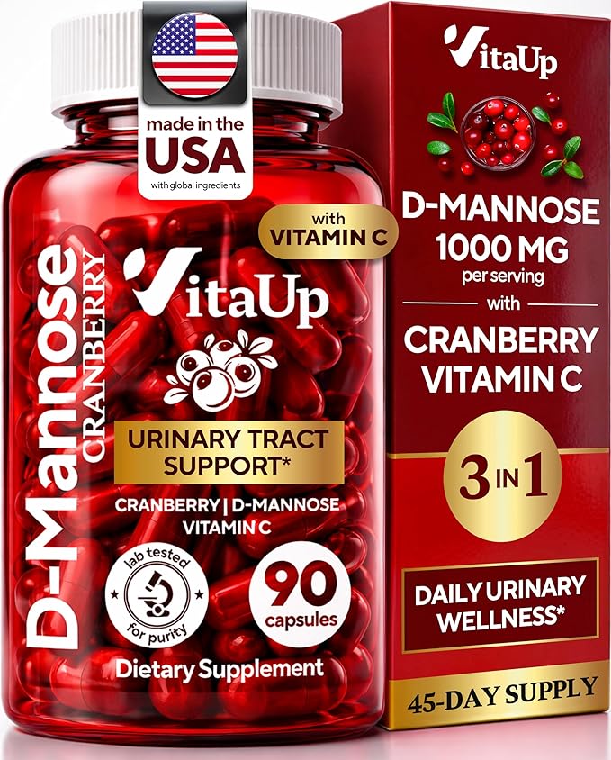D-Mannose Supplements for Women – USA Made D-Mannose with Cranberry & Vitamin C – Cranberry Pills for Women for Urinary Tract & Bladder, Immune Support – 90 Vegan Capsules