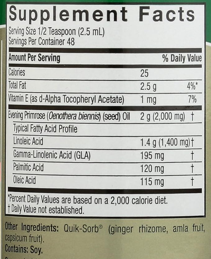 Nature's Answer Liquid Evening Primrose Oil 4oz Liquid | Cold Pressed | Essential All Natural Moisturizer for Hair, Skin, Nails | Rosacea Psoriasis Eczema Relief | Single Count