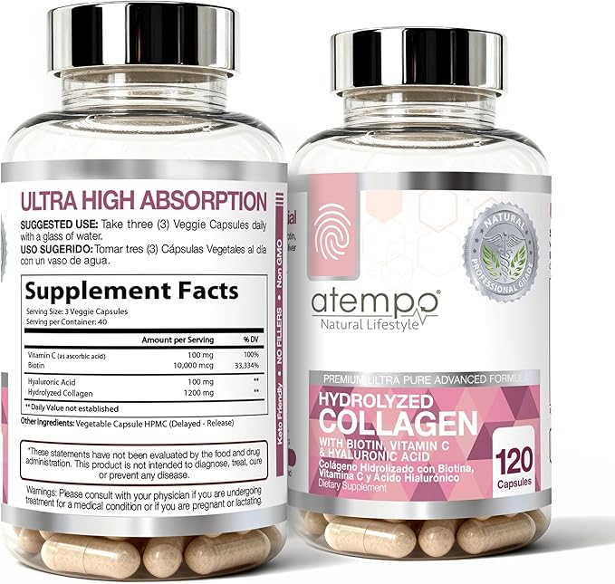 Hydrolyzed Collagen Peptides Pro-Structural Protein for Men and Women 1500mg, Multi Dietary Supplement for Skin, Hair, Bones and Joint Support, 120 Capsules