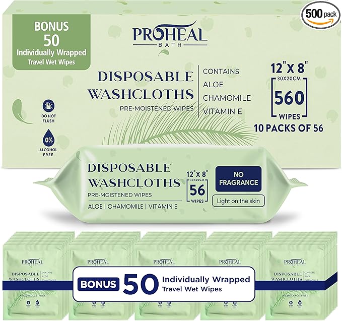 X Large Wet Wipes for Adults - Case of 10 Packs of 56 [560 Count] Disposable Incontinence Wipes, 12" x 8" Body Wipes for Elderly – Bonus 50 Individually Wrapped Travel Wet Wipes