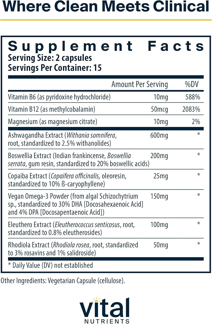 Vital Nutrients Cortisol Balance - Vegan Stress Relief Supplement - Cortisol Manager Supports Energy & Stress Levels - Ashwagandha & Magnesium for Relaxation - Gluten, Dairy, Soy Free - 90 Capsules