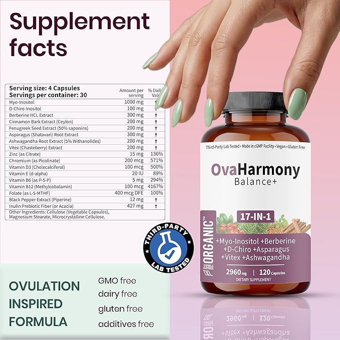 Women’s Advanced Herbal PCOS & PCOD Support | Science-Backed Hormone & Cycle Care for Fertility & Ovulation | Myo-Inositol, D-Chiro, Berberine, Cinnamon & Vitamins | Vegan, Non-GMO, 120 Caps