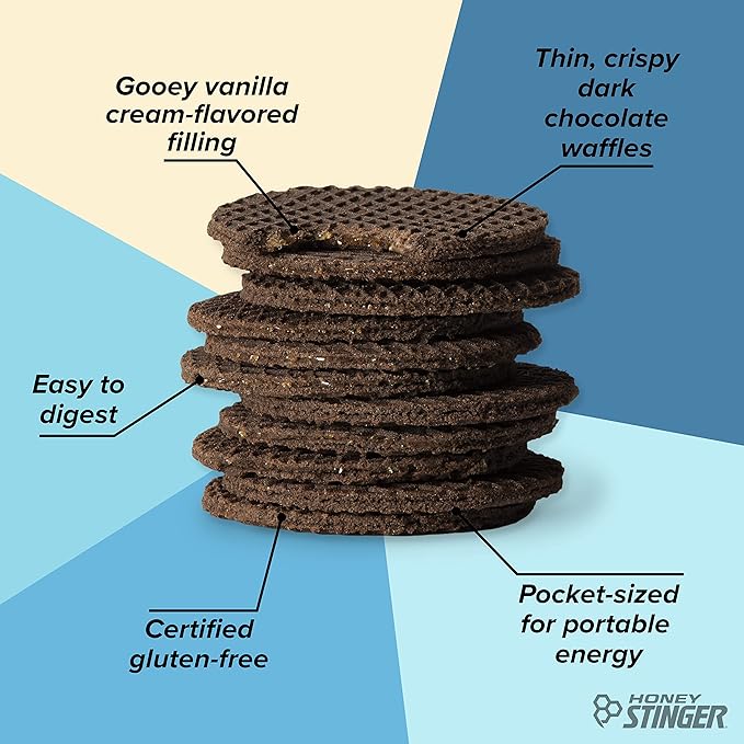 Honey Stinger Organic Gluten Free Cookies & Cream Waffle, Energy Stroopwafel for Exercise, Endurance and Performance, Sports Nutrition for Home & Gym, Pre & During Workout, 16.96 Ounces (Pack of 16)