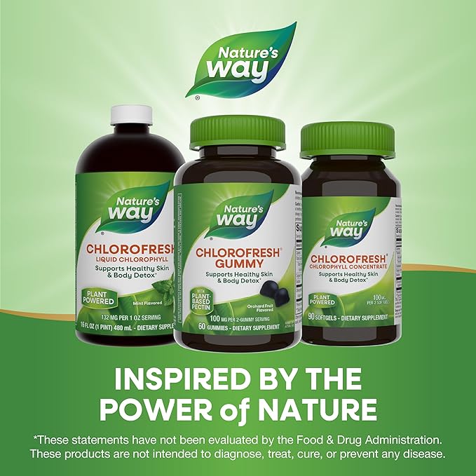 Nature’s Way Chlorofresh Chlorophyll Gummies, Supports Healthy Skin and Body Detox*, Internal Deodorant*, Orchard Fruit Flavored, 60 Gummies