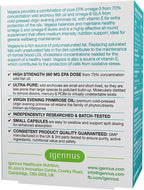 Igennus Vegepa Omega 3 Wild Fish Oil & Evening Primrose Oil Blend, 560 mg EPA Plus GLA, 60 Small Softgels