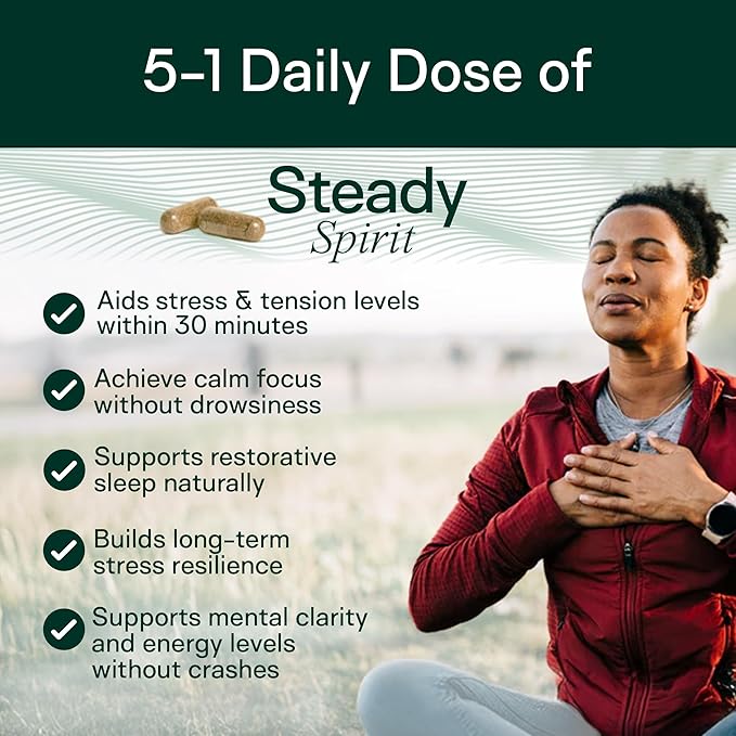 Adapt Naturals Steady Spirit Stress, Anxiety & Mood Support Supplement for Women and Men with Ashwagandha, L-Theanine, Holy Basil, Saffron, and Lemon Balm - Stress Relief Supplement - 30 Day Supply