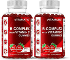 Vitamatic Vitamin B Complex Gummies with Vitamin C & Inositol - Natural Strawberry Flavor - 60 Gummies (2 Bottles)