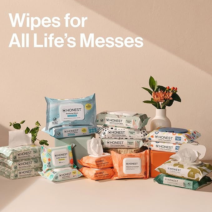 The Honest Company Baby Wipes for Sensitive Skin, Hypoallergenic, Fragrance-Free, Multi-Use, Geo Mood Design, 576 Count (6 Packs of 96)
