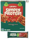 Simply Protein - Cinnamon Pecan Crispy Bars - Plant Based Protein Bars - Low Carb, Low Sugar, High Fiber - 13g Protein, 2g Sugar, 7g Fiber - Vegan, Gluten Free, Non GMO, Kosher - 12 Bars
