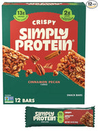 Simply Protein - Cinnamon Pecan Crispy Bars - Plant Based Protein Bars - Low Carb, Low Sugar, High Fiber - 13g Protein, 2g Sugar, 7g Fiber - Vegan, Gluten Free, Non GMO, Kosher - 12 Bars