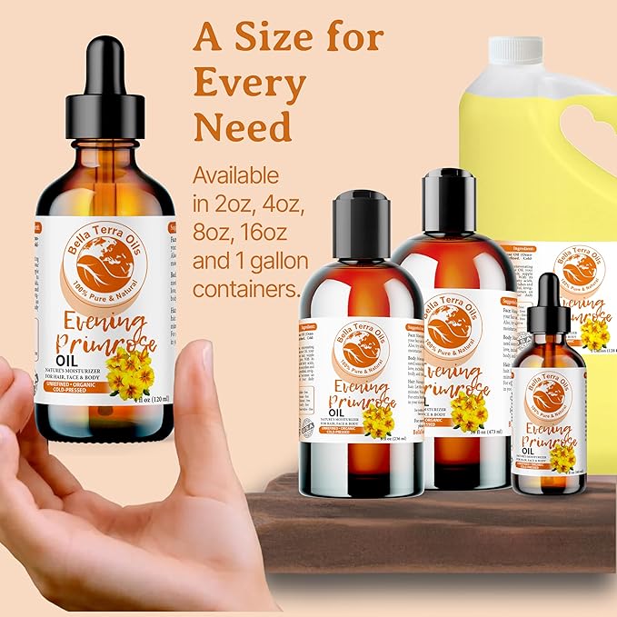 Bella Terra Oils Premium Evening Primrose Oil for Radiant Skin – 1gallon, Deep Hydration, Revitalizing, Quick Absorbing
