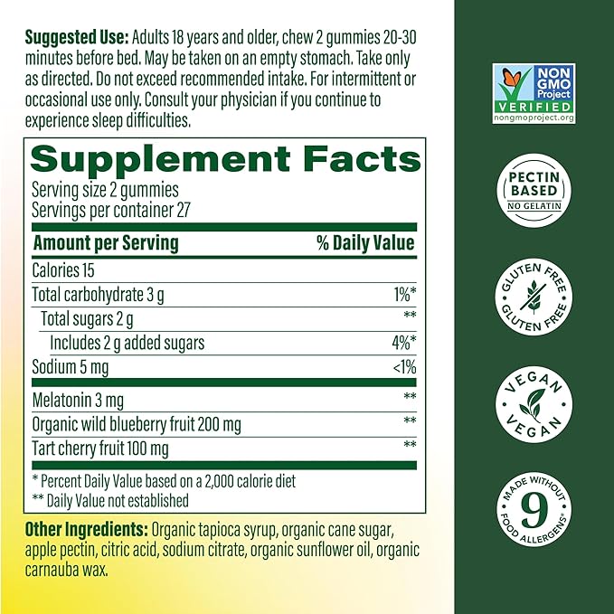 MegaFood Melatonin Gummies - Melatonin 3mg per Serving to Help Relax & Fall Asleep – Sleep Gummies for Adults - Berry Flavor, Non-GMO, Certified Vegan - 54 Count (27 Servings) 3 Pack