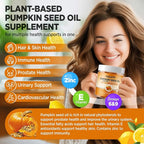 Pumpkin Seed Oil Gummies with Saw Palmetto, Pumpkin Seed Oil Extract for Hair Growth & Prostate Health, Cold-Pressed Supplements for Women Men, Vegan, Sugar Free, Lemon, 60 Chewable