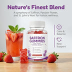 Saffron Gummies, Mood & Calm Support withPassion Flower, St. John's Wort, GABA & Vitamin D2,Emotional Balance & Focus Formula, Strawberry Flavor, 90Gummies