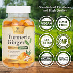 Turmeric Curcumin Supplement Gummies - 95% Curcuminoids with Turmeric & Ginger, Black Pepper for Best Absorption, Nature's Vegan Joint Support, Non-GMO, Gluten Free, Tasty Peach Flavor - 120 Gummies