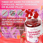 Saffron Gummies for Adult Kids, 10-IN-1 Formula with Saffron 88.5mg, Vitamins D3 & B6, Magnesium, Zinc, Ashwagandha, L-Theanine, St. John's Wort - Supports Mood & Focus, Strawberry Flavor, 60 Count