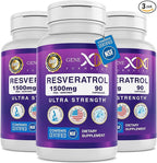 Genex Formulas 1500mg Resveratrol with BioPerine for Absorption (3 Pack) | Organic Trans-Resveratrol Capsules from Japanese Knotweed, Antioxidant Supplement for Healthy Aging