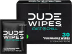 DUDE Wipes On-The-Go Mint Chill Travel Wipes - 30 Count (Individually Wrapped) - Extra-Large Adult Flushable Wipes - Infused with Tea Tree Oil, Vitamin E, and Aloe - Septic and Sewer Safe