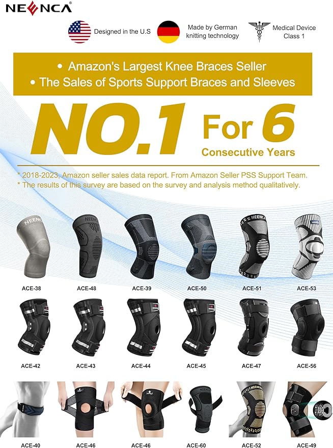 NEENCA Professional Knee Brace for Pain Relief, Medical Knee Support with Patella Pad & Side Stabilizers, Compression Knee Sleeve for Meniscus Tear, ACL, Joint Pain, Runner, Workout (Black, X-Large)
