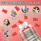 Alpha Lipoic Acid Gummies 1000 MG, High Potency Chewable ALA Supplement with Glutathione, CoQ10, Vitamin B Complex for Antioxidant, Cognitive, Nerve* Support, Sugar-Free, Raspberry Flavor, 60 Counts