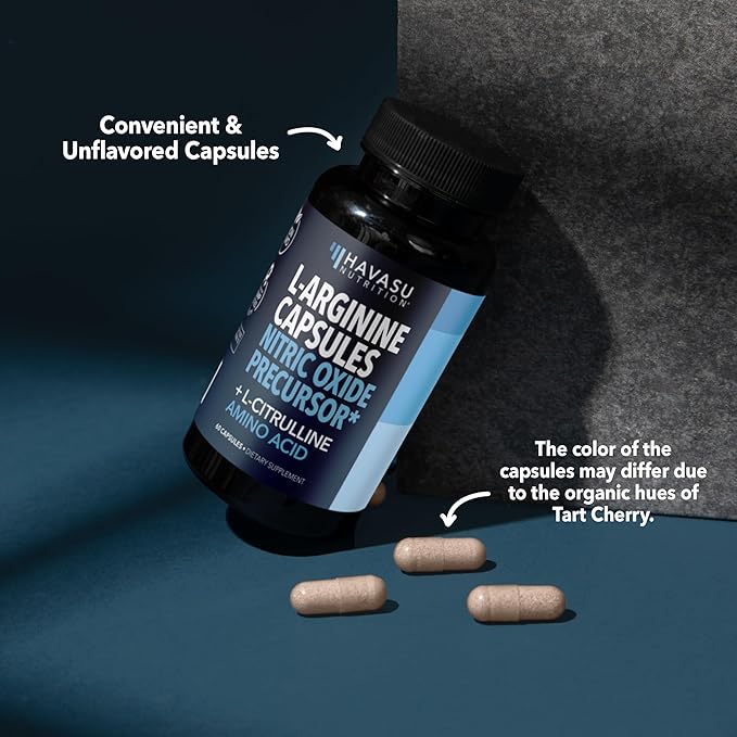 L-Arginine Capsules with L-Citrulline - Nitric Oxide Supplement - L Arginine and L Citrulline Blend - 60 Count - Vegan, Non-GMO Capsules for Performance, Endurance and Muscle Support - 1 Month Supply