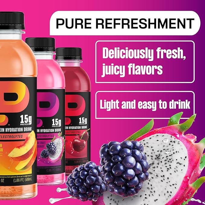 Protein2o Hydration Drink - 2-in-1 Liquid Clear Whey Protein Isolate and Electrolyte Drink - 15g Protein, Vitamins B5, B6 - Post-Workout Recovery - 16.9 Fl Oz - Flavor Fusion Variety,(Pack of 24)