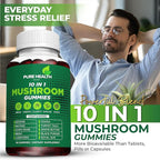 11-in-ONE Mushroom Complex Gummies - 10x Mushroom Supplement W Lions Mane - Nootropic Brain Supplement, Immune Support, All Natural 60 Count Gummies.