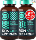 Vegan Iron Supplement for Women with Folic Acid - 35 mg Blood Builder Ferrous Sulfate, Folic Acid 400 mcg - Iron Pills for Women with Anemia & Pregnancy Support - 120 Gluten-Free Tablets - 2Pack
