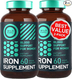 Vegan Iron Supplement for Women with Folic Acid - 35 mg Blood Builder Ferrous Sulfate, Folic Acid 400 mcg - Iron Pills for Women with Anemia & Pregnancy Support - 120 Gluten-Free Tablets - 2Pack