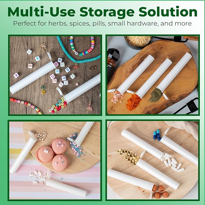 Kopperko Pop Top Tubes (116mm, 4.6 Inch 10-Pack) | Child Resistant Small Pill Bottles for Travel | Waterproof Tube for Spices | Airtight, UV Resistant & Waterproof (White Plastic)