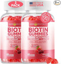 Inner Brightness Biotin Gummies 10,000 mcg – Hair, Skin and Nails Support for Women & Men – with Vitamins C, D3, B6, B12 & Folate – Mixed Berry Flavor, Sugar Free, 120 Count (2 Pack)