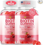 Inner Brightness Biotin Gummies 10,000 mcg – Hair, Skin and Nails Support for Women & Men – with Vitamins C, D3, B6, B12 & Folate – Mixed Berry Flavor, Sugar Free, 120 Count (2 Pack)