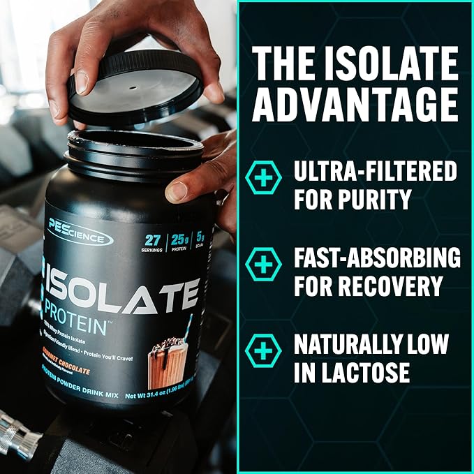 PEScience Isolate Whey Protein Powder, Gourmet Chocolate, 5 Servings, 100% Whey Protein Isolate, Low Carb, Fast Absorbing Post Workout Shake for Men and Women