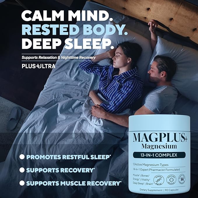 Magnesium Complex for Women & Men, 1000mg – MAGPLUS+ 13-in-1 Advanced Liposomal Ultra Formula – Glycinate, L-Threonate & Triple Magnesium Blend – Brain, Memory & Deep Sleep – 90 Capsules