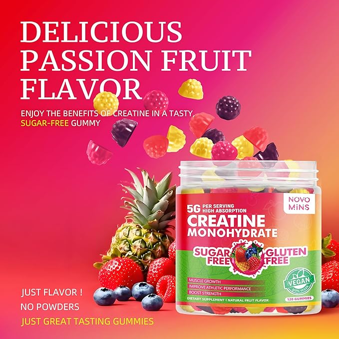 Creatine Monohydrate Gummies 5000mg for Men & Women, Chewables Creatine Monohydrate for Muscle Strength, Muscle Builder, Energy Boost, Pre-Workout Supplement(120 Count)