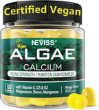 Calcium Gummies for Women + Magneisum Vitamin D3 K2, C, Zinc, Boron, Sustainable Algae (3rd Party Tested) for Bone Strength, Nerve, Calcium Absoption, Sugar Free Calcium Supplement, Vegan, 60 Counts